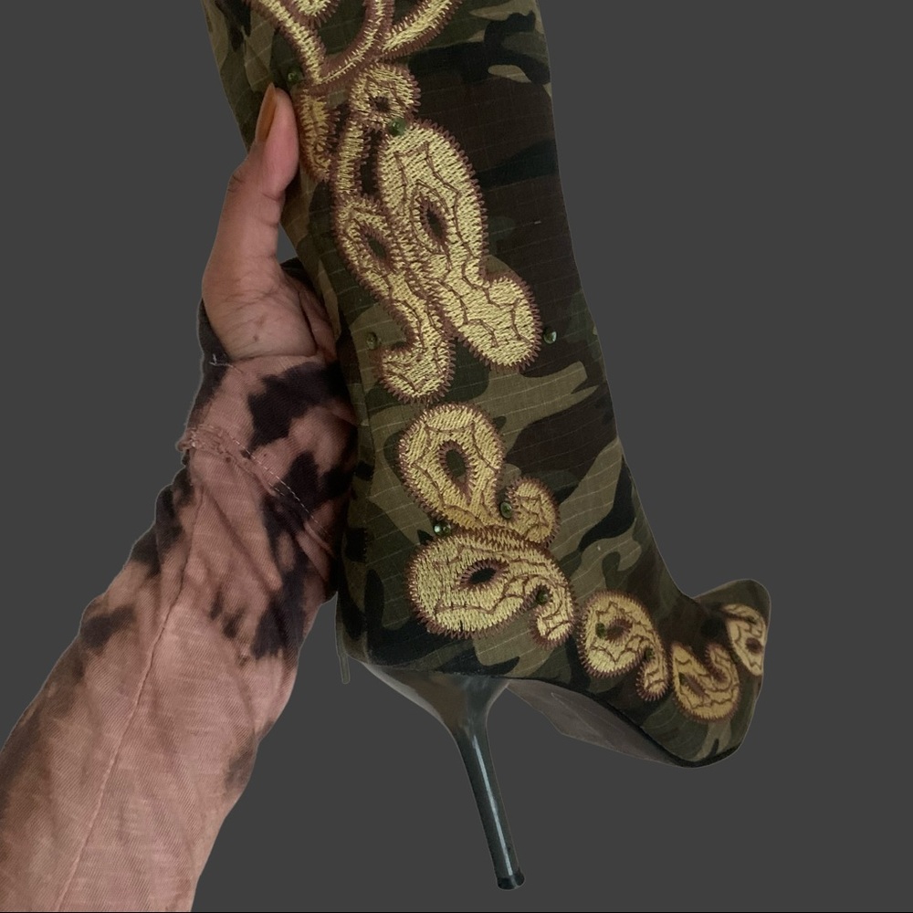 Vintage Y2K Camo Stilleto Knee High Boots W7.5 - Picture 2 of 5